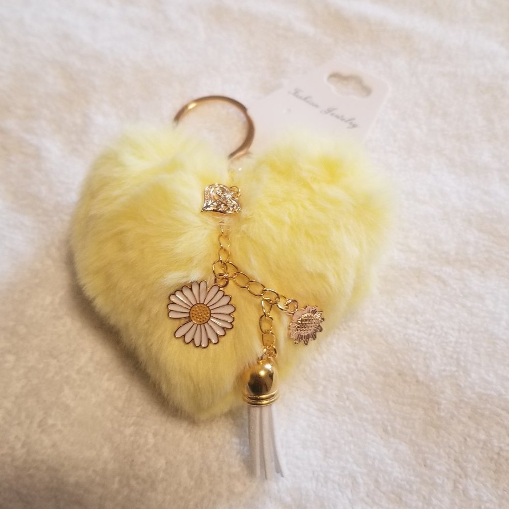 Heart Pom Pom Keychain with Charms